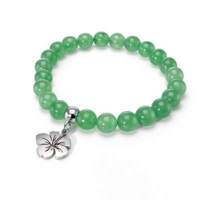 Bracelet Aventurine 8mm et Breloque Hibiscus en Acier