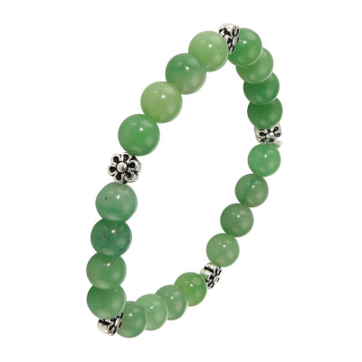 Bracelet Aventurine 8mm et Motif Fleur en métal