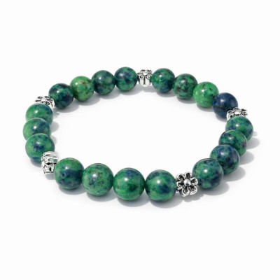 Bracelet Azurite 8mm et fleur en métal