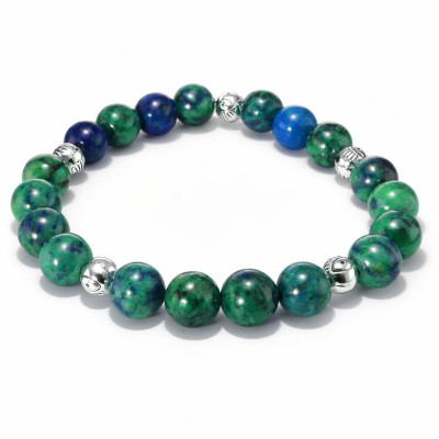 Bracelet Azurite 8mm et Oeil porte bonheur en métal