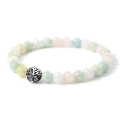 Bracelet Beryl Multicolore 8mm et Arbre de vie en Acier