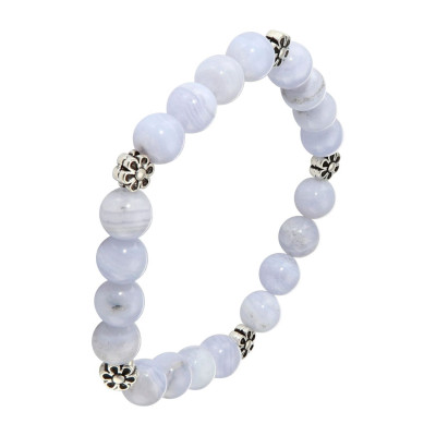 Bracelet Calcédoine 8mm et Motif Fleur