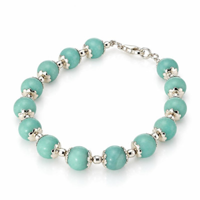 Bracelet Calottes Fleur en Argent 925 et Amazonite 8mm x 19cm