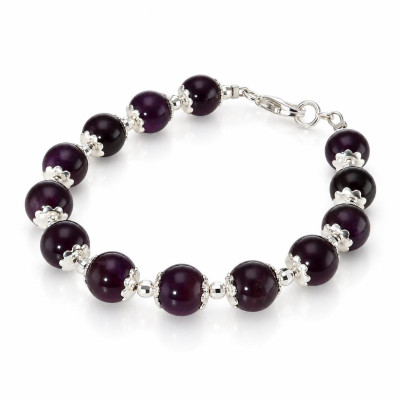 Bracelet Calottes Fleur en Argent 925 et Améthyste 8mm x 19cm