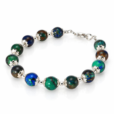Bracelet Calottes Fleur en Argent 925 et Azurite 8mm x 19cm