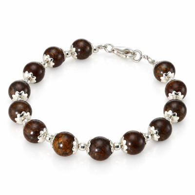 Bracelet Calottes Fleur en Argent 925 et Bronzite 8mm x 19cm