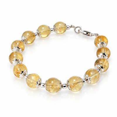 Bracelet Calottes Fleur en Argent 925 et Citrine 8mm x 19cm