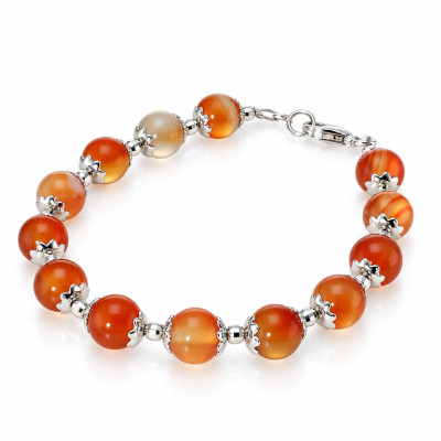 Bracelet Calottes Fleur en Argent 925 et Cornaline 8mm x 19cm