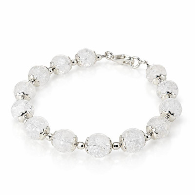 Bracelet Calottes Fleur en Argent 925 et Cristal de Roche 8mm x 19cm