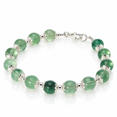 Bracelet Calottes Fleur en Argent 925 et Fluorine Verte 8mm x 19cm