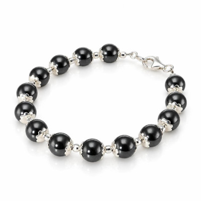 Bracelet Calottes Fleur en Argent 925 et Hématite 8mm x 19cm