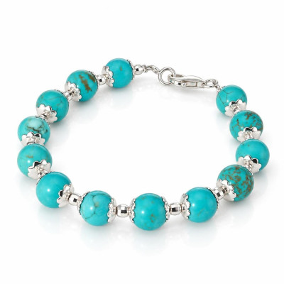 Bracelet Calottes Fleur en Argent 925 et Howlite Bleue Teintée 8mm x 19cm