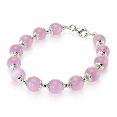 Bracelet Calottes Fleur en Argent 925 et Kunzite 8mm x 19cm