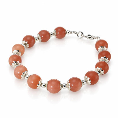 Bracelet Calottes Fleur en Argent 925 et Pierre de Soleil 8mm x 19cm
