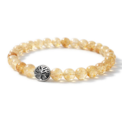 Bracelet Citrine 8mm et Arbre de vie en Acier