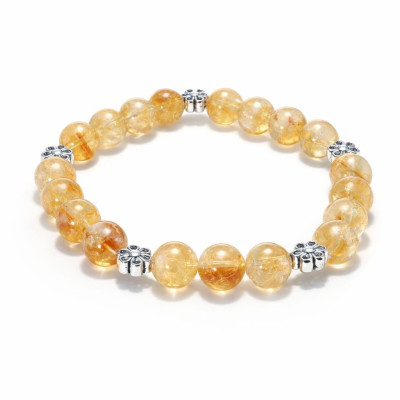 Bracelet Citrine 8mm et fleur en métal
