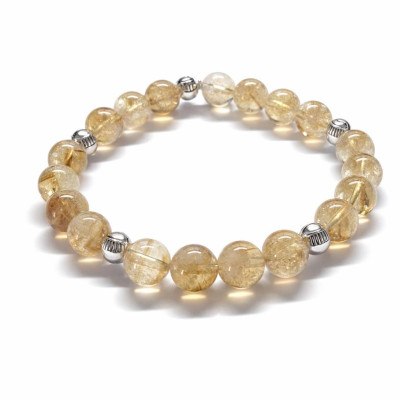 Bracelet Citrine 8mm et Oeil porte bonheur en métal