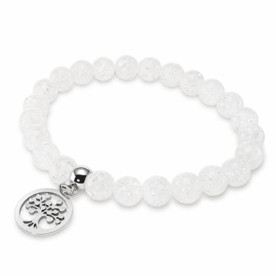 Bracelet Cristal de Roche 8mm et Breloque Arbre de Vie en acier
