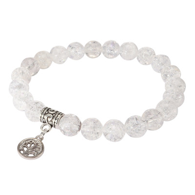 Bracelet Cristal de Roche 8mm et Breloque Arbre de Vie en métal