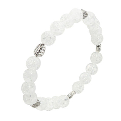Bracelet Cristal de Roche 8mm et Motif Feuille