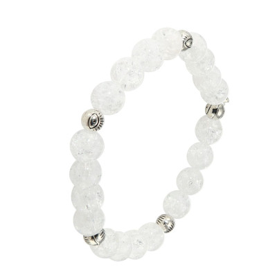 Bracelet Cristal de Roche 8mm et Oeil porte bonheur en métal