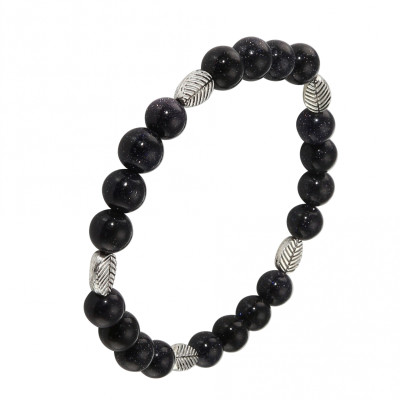 Bracelet Cuivre Bleu 8mm et Motif Feuille en métal