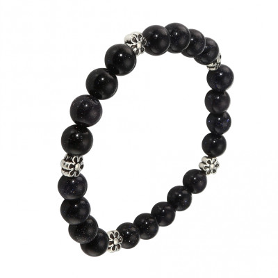 Bracelet Cuivre Bleu 8mm et Motif Fleur en métal