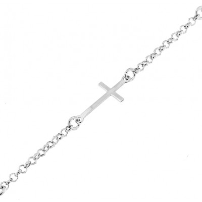 Bracelet en argent rhodié motif croix