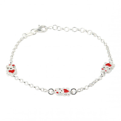 Bracelet Enfant Argent  Chat et Coeur Emaillés