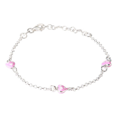 Bracelet Enfant Argent Coeur rose en émail