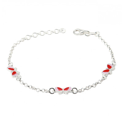 Bracelet Enfant Argent Papillons Emaillés