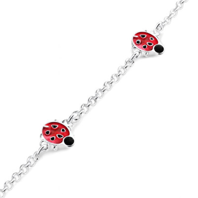 Bracelet Enfant Motifs Coccinelles en Argent 925 
