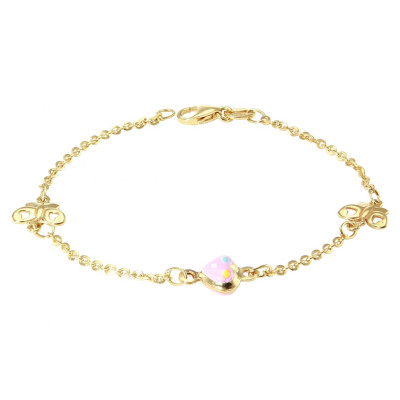Bracelet enfant or jaune 375 papillon et coeurs 7,9mm x 14cm