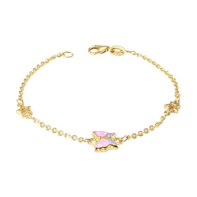Bracelet enfant or jaune 375 papillon et étoiles 7,9mm x 14cm