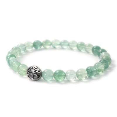 Bracelet Fluorine 8mm et Arbre de vie en Acier