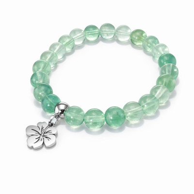 Bracelet Fluorine 8mm et Breloque Hibiscus en Acier