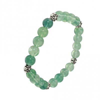 Bracelet Fluorine Verte 8mm et Motif Fleur en métal