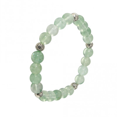 Bracelet Fluorine Verte 8mm et Motif Oeil Porte Bonheur en métal