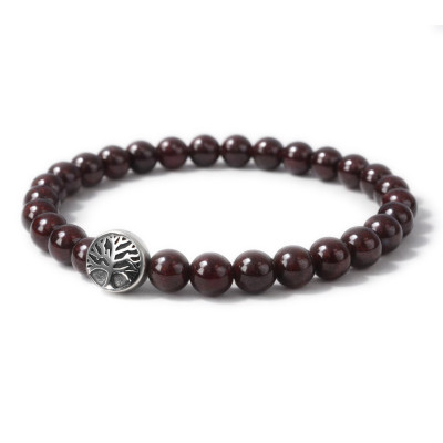 Bracelet Grenat 8mm et Arbre de vie en Acier