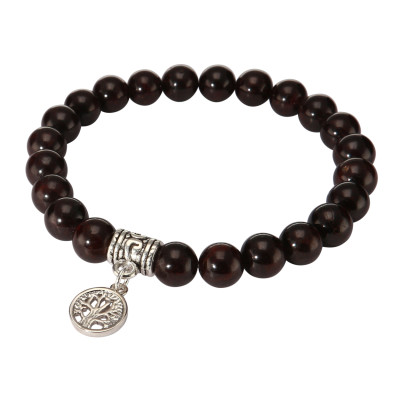 Bracelet Grenat 8mm et Breloque Arbre de Vie en métal