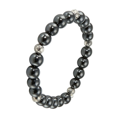Bracelet Hematite 8mm et Oeil porte bonheur en métal