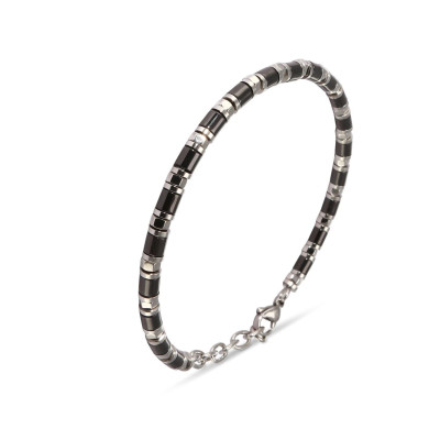 Bracelet Homme Acier 2 Tons Gris et Noir 4mm x 21cm
