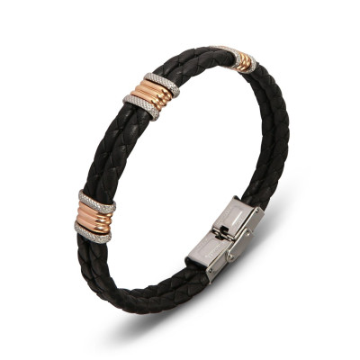 Bracelet Homme Acier et Cuir Bovin 11mm x 21cm