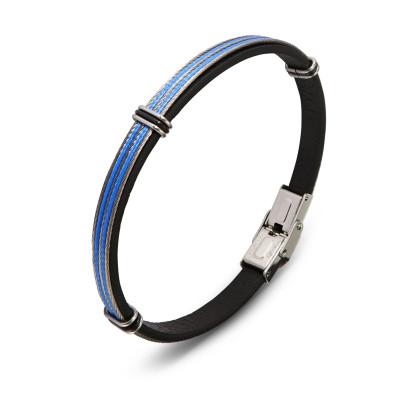 Bracelet Homme Acier et Matière Synthétique Bleu 9mm x 21cm