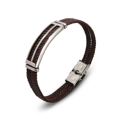 Bracelet Homme Acier et Matière Synthétique Marron 13mm x 21cm