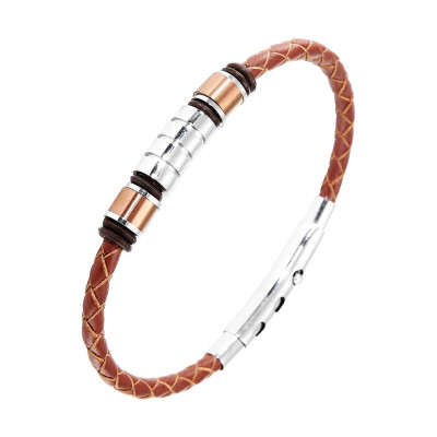Bracelet Homme Acier et Matière Synthétique Marron 7,5mm x 21cm
