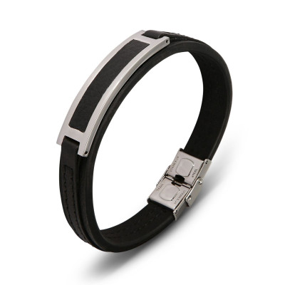 Bracelet Homme Acier et Matière Synthétique Noir 12mm x 21cm