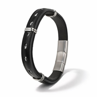 Bracelet Homme Acier et Matière Synthétique Noir et Gris 12mm x 21cm