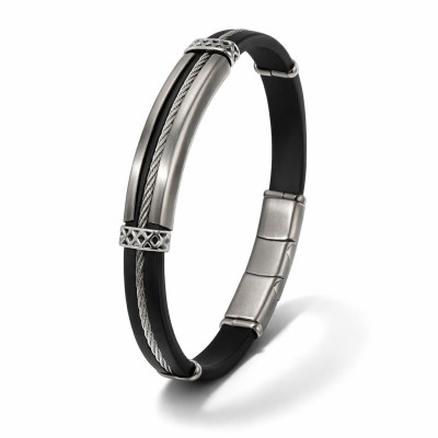 Bracelet Homme Acier et Matière Synthétique Style Gourmette 10mm x 21cm