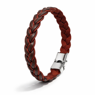 Bracelet Homme Acier et Matière Synthétique Tressée Marron 11mm x 21cm
